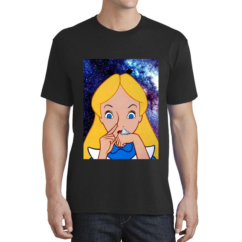 Alice In Wonderland Doing A Bump Unisex T-Shirt Men Black