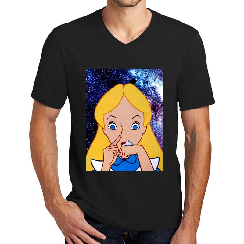 Alice In Wonderland Doing A Bump Unisex V-Neck T-Shirt Men Black