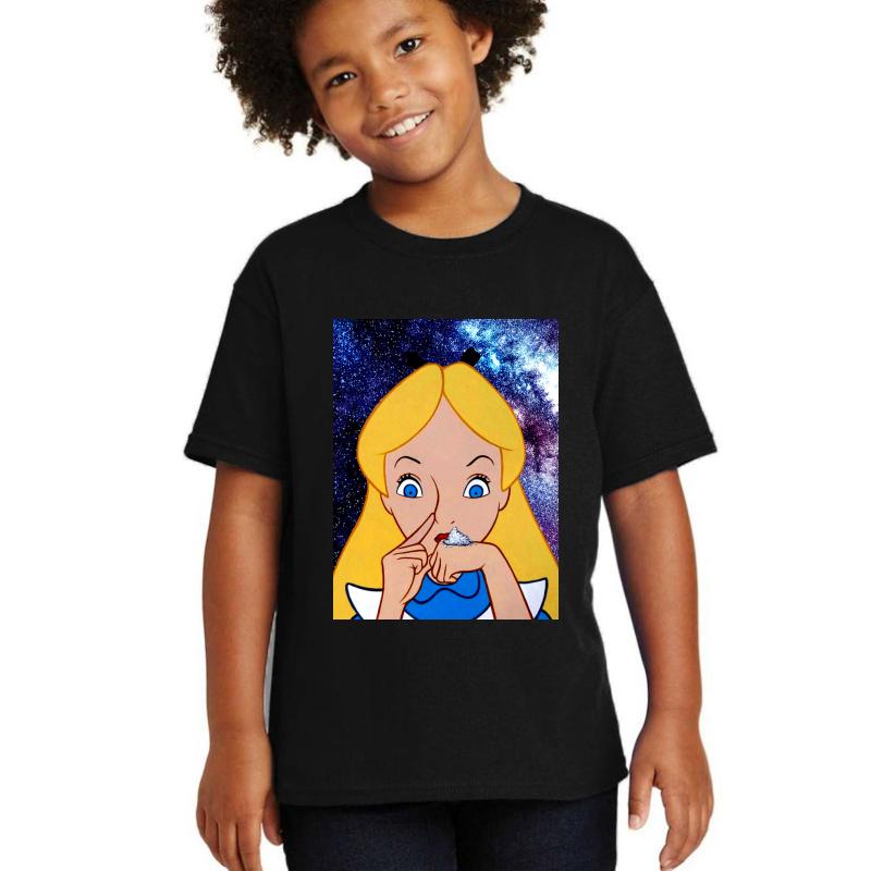 Alice In Wonderland Doing A Bump Youth T-Shirt Boy Black