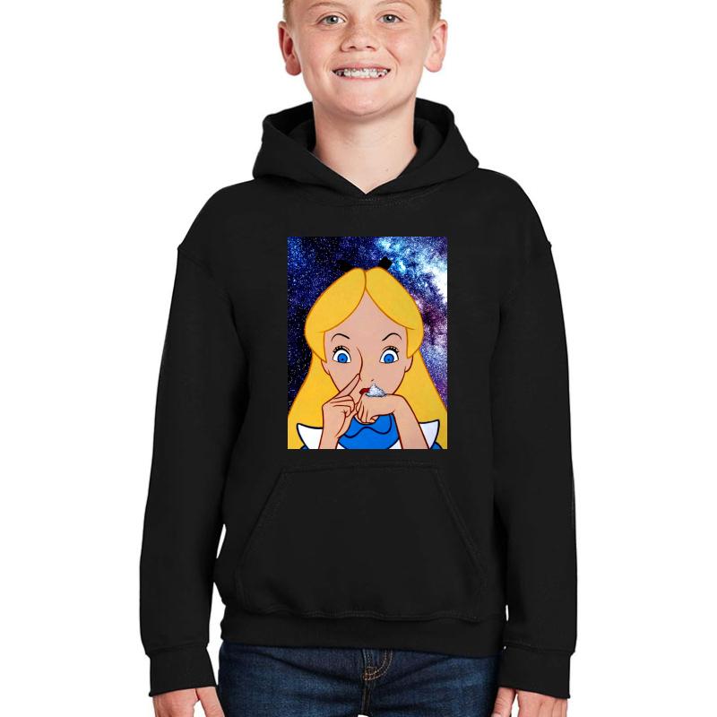 Alice In Wonderland Doing A Bump Youth Hooded Sweatshirt Boy Black