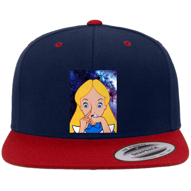 Alice In Wonderland Doing A Bump Premium Flat Bill Snapback Cap  Navy