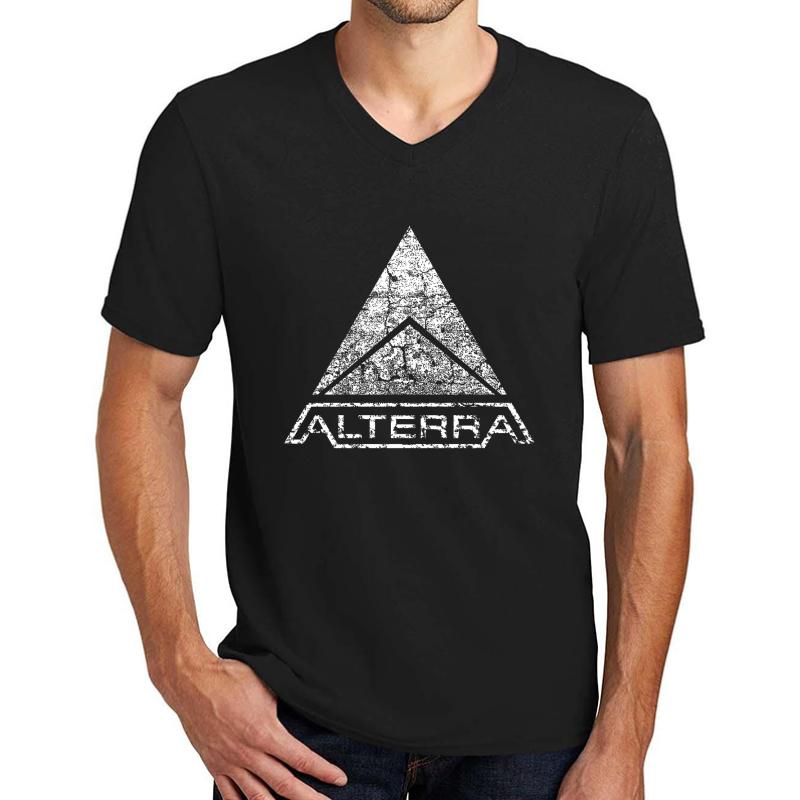 Alterra White Logo Unisex V-Neck T-Shirt Men Black