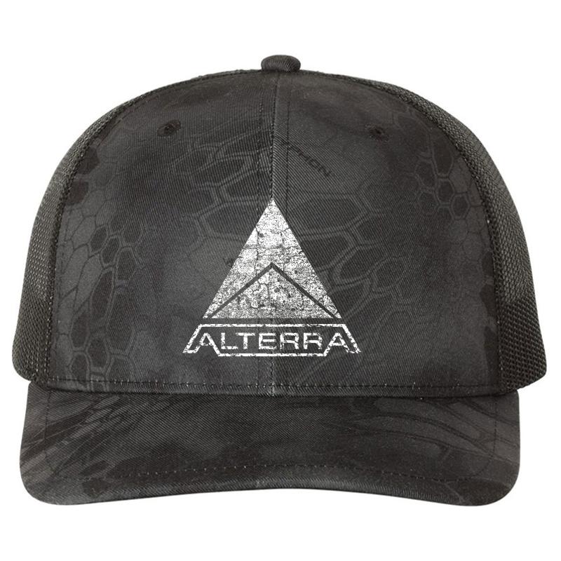 Alterra White Logo Richardson Premium Trucker Snapback Cap  Kryptek Typhon Black