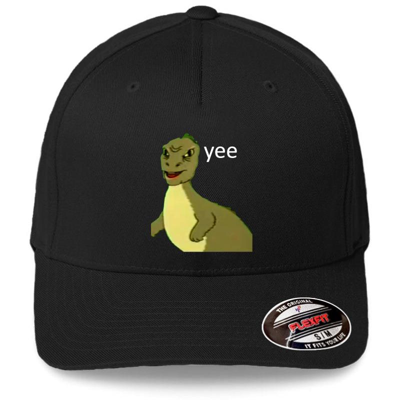 Yee Dinosaur Maym :^ Version 1 Video Quality White Text  Flexfit Baseball Cap  Black