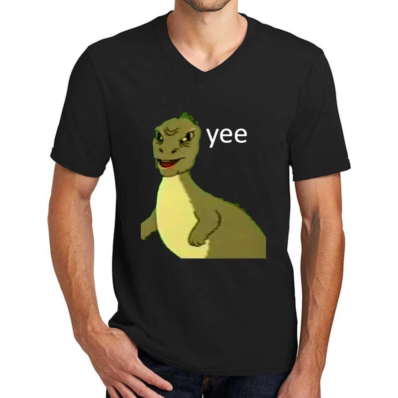 Yee Dinosaur Maym :^ Version 1 Video Quality White Text  Unisex V-Neck T-Shirt Men Black