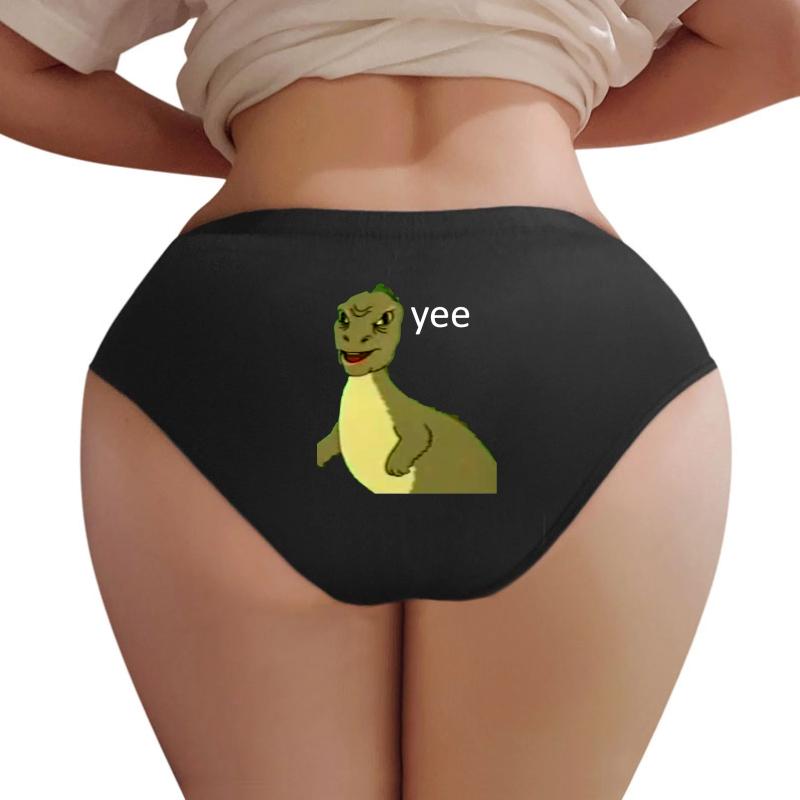 Yee Dinosaur Maym :^ Version 1 Video Quality White Text  Women Underwear Panties Women Black