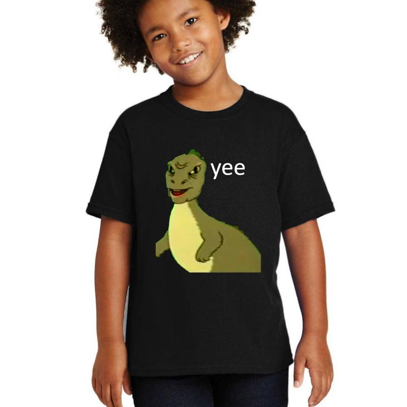 Yee Dinosaur Maym :^ Version 1 Video Quality White Text  Youth T-Shirt Boy Black