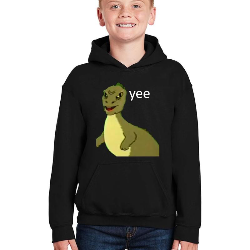 Yee Dinosaur Maym :^ Version 1 Video Quality White Text  Youth Hooded Sweatshirt Boy Black