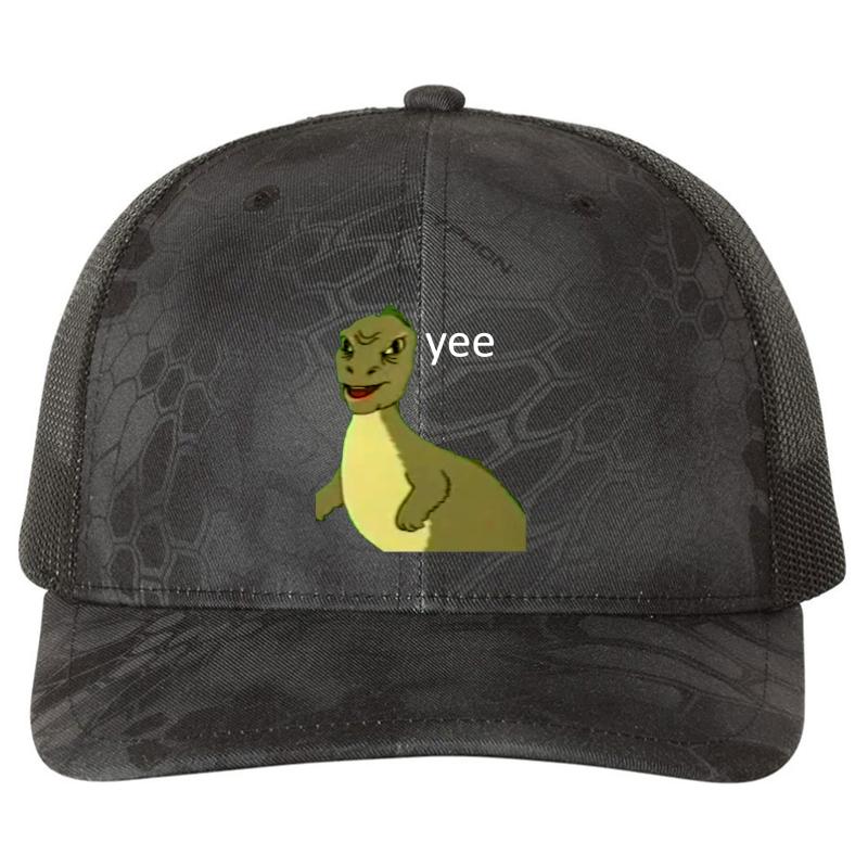 Yee Dinosaur Maym :^ Version 1 Video Quality White Text  Richardson Premium Trucker Snapback Cap  Kryptek Typhon Black