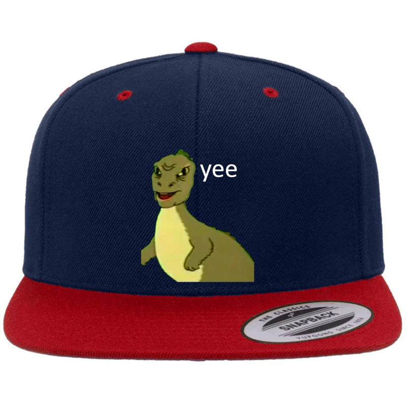 Yee Dinosaur Maym :^ Version 1 Video Quality White Text  Premium Flat Bill Snapback Cap  Navy