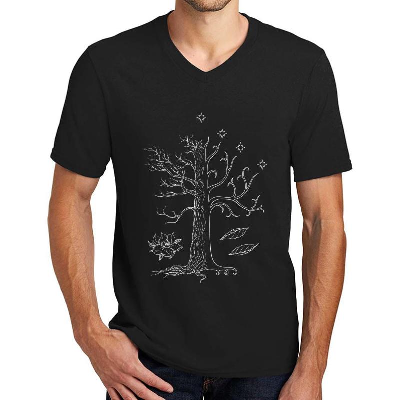 The White Tree Of Gondor Unisex V-Neck T-Shirt Men Black