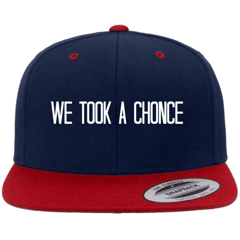 We Took A Chonce - White Premium Flat Bill Snapback Cap  Navy