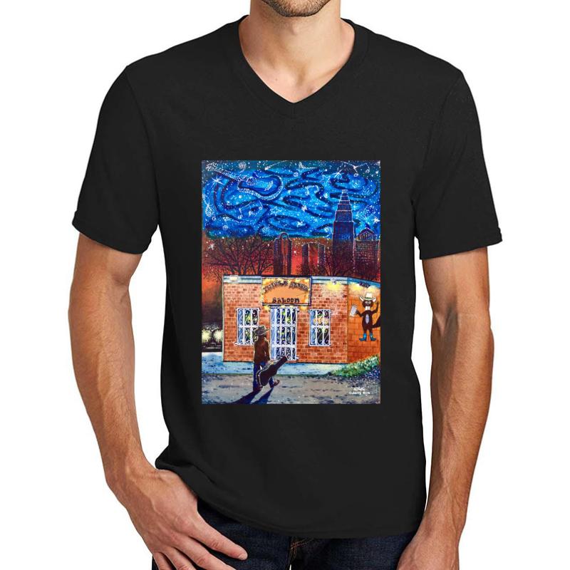 'The Thirsty Beaver Saloon' Unisex V-Neck T-Shirt Men Black