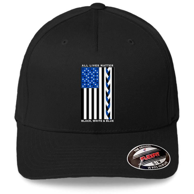 All Lives Matter Black Lives Blue Lives - Black White And Blue American Flag Flexfit Baseball Cap  Black