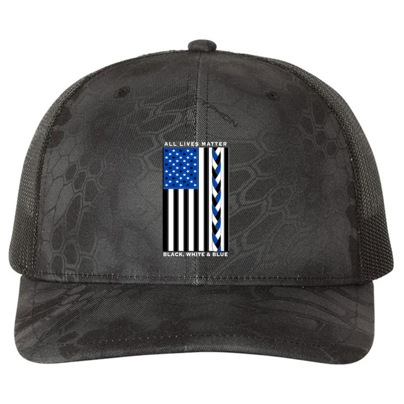 All Lives Matter Black Lives Blue Lives - Black White And Blue American Flag Richardson Premium Trucker Snapback Cap  Kryptek Typhon Black