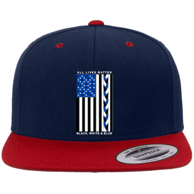 All Lives Matter Black Lives Blue Lives - Black White And Blue American Flag Premium Flat Bill Snapback Cap  Navy