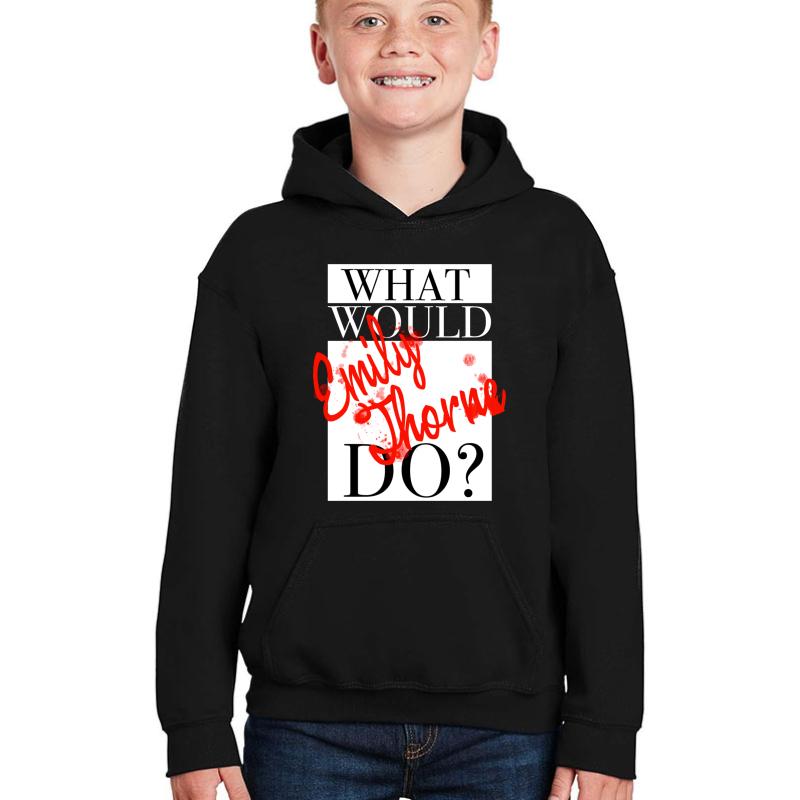 What Would Emily Thorne Do? Youth Hooded Sweatshirt Boy Black