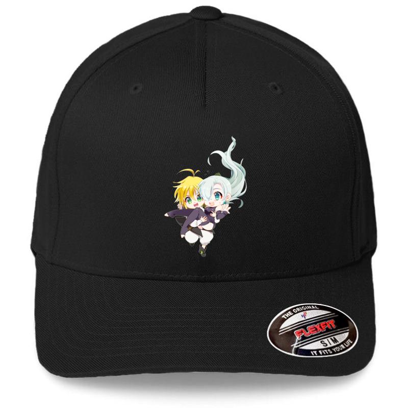 7 Deadly Sins Meliodas & Elizabeth Chibi Flexfit Baseball Cap  Black