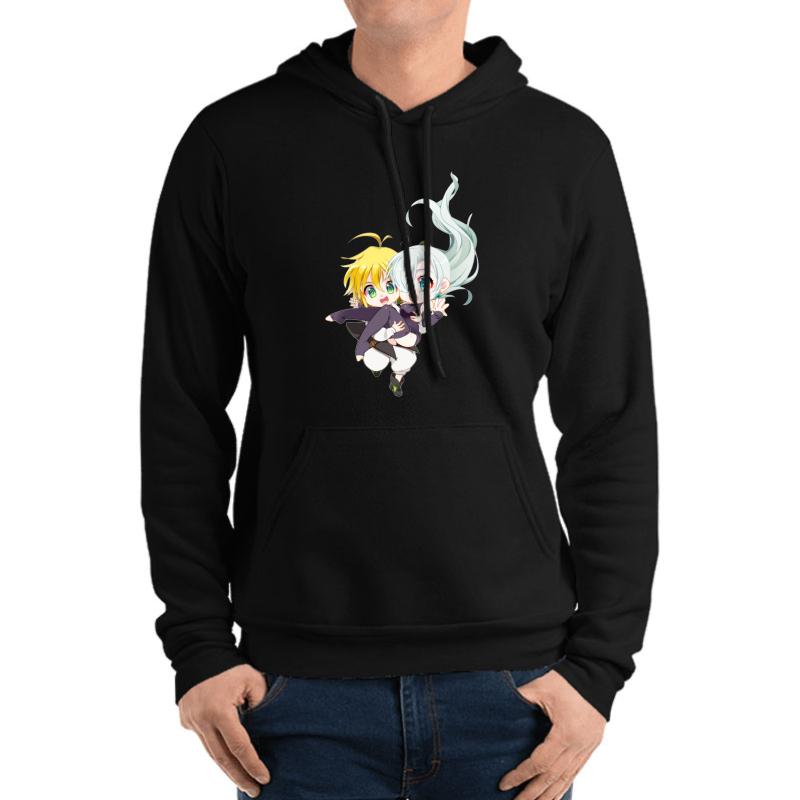 7 Deadly Sins Meliodas & Elizabeth Chibi Unisex Hooded Sweatshirt Men Black