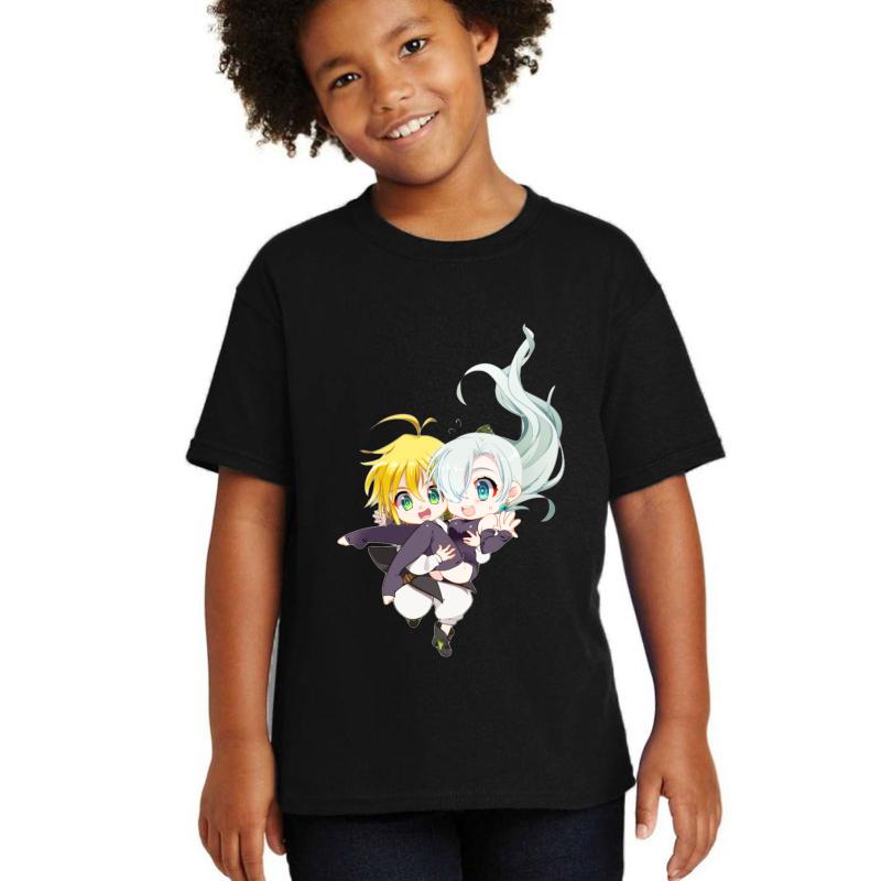 7 Deadly Sins Meliodas & Elizabeth Chibi Youth T-Shirt Boy Black