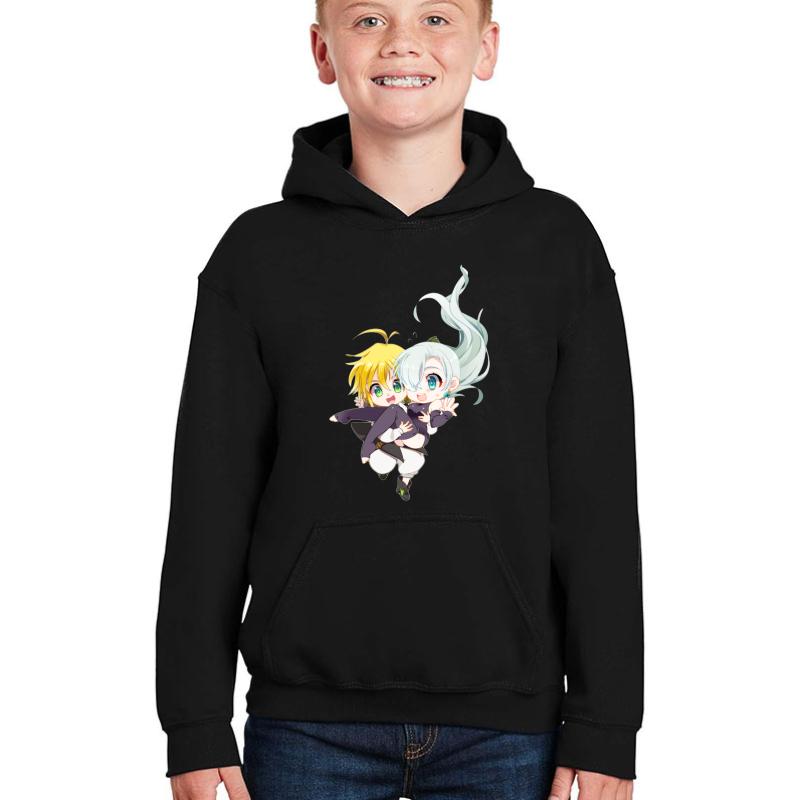 7 Deadly Sins Meliodas & Elizabeth Chibi Youth Hooded Sweatshirt Boy Black