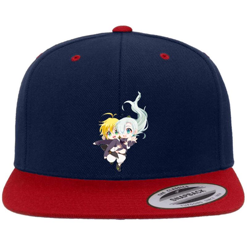 7 Deadly Sins Meliodas & Elizabeth Chibi Premium Flat Bill Snapback Cap  Navy