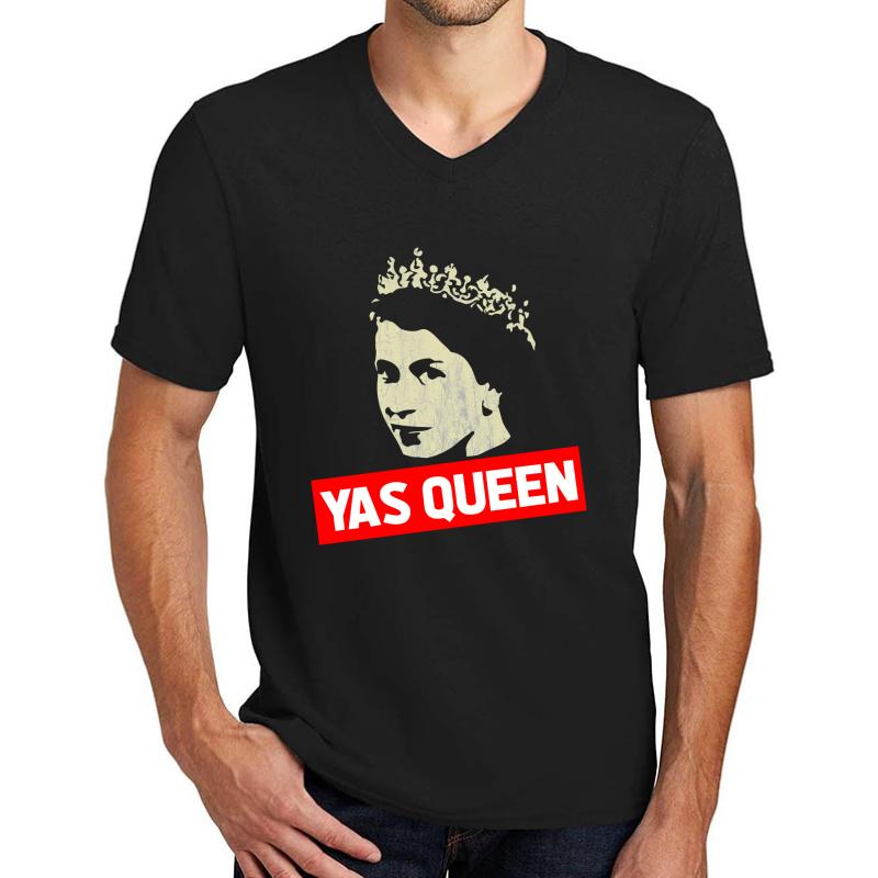 Yas Queen Elizabeth Funny Meme Unisex V-Neck T-Shirt Men Black