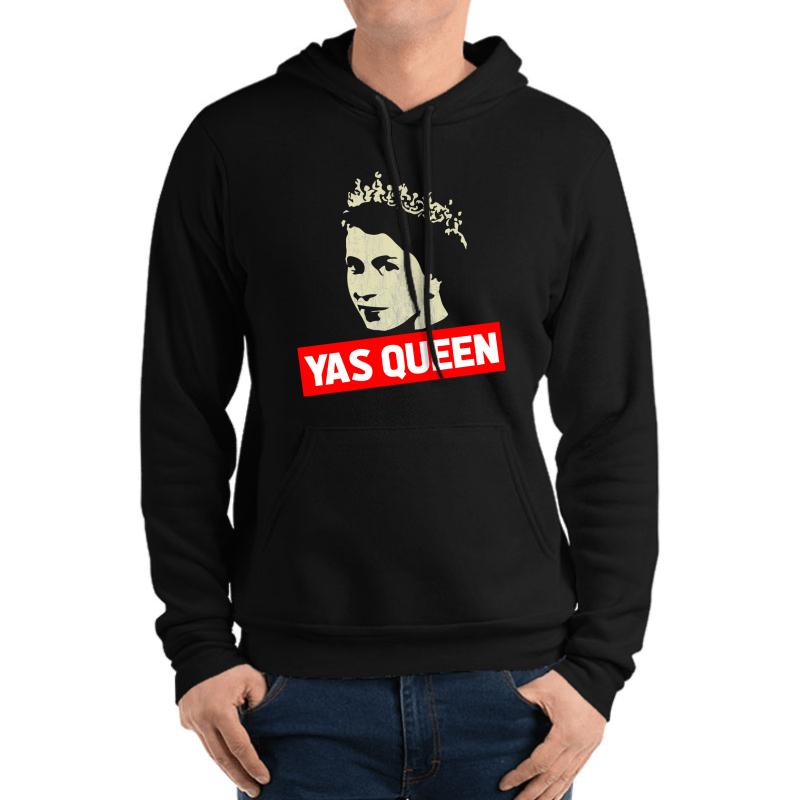 Yas Queen Elizabeth Funny Meme Unisex Hooded Sweatshirt Men Black