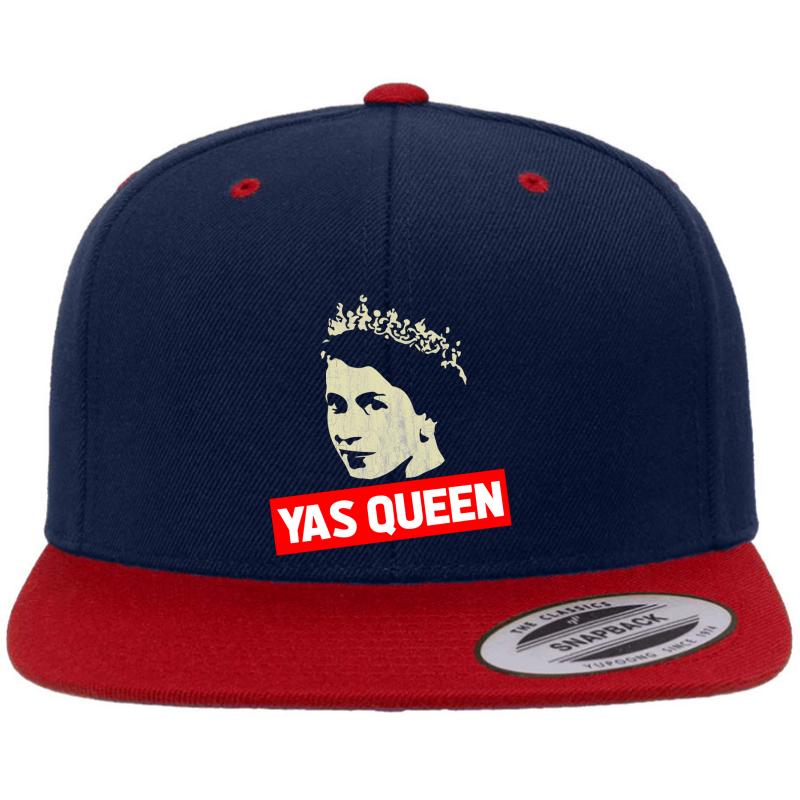 Yas Queen Elizabeth Funny Meme Premium Flat Bill Snapback Cap  Navy