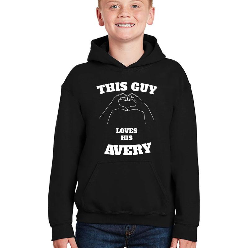 This Guy Loves His Avery Valentine Day Gift Youth Hooded Sweatshirt Boy Black