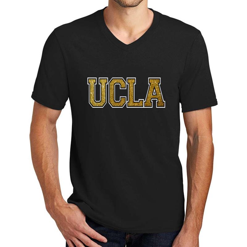 Ucla Glitter Design Unisex V-Neck T-Shirt Men Black