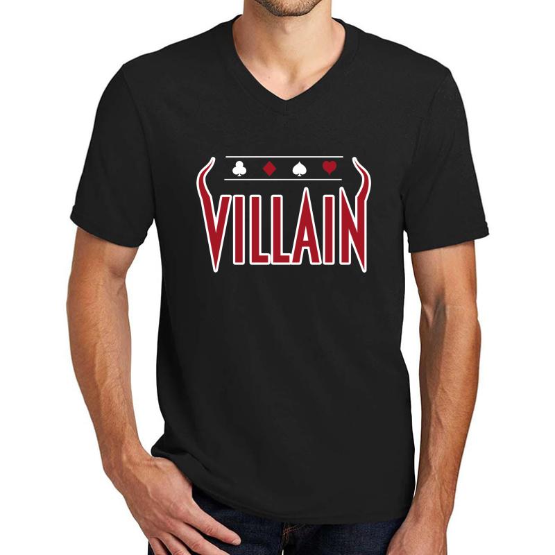 Villain Design For Poker Hold'em Players Cardists - With Card Suits Unisex V-Neck T-Shirt Men Black