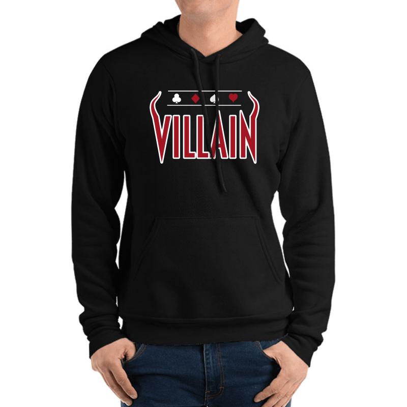 Villain Design For Poker Hold'em Players Cardists - With Card Suits Unisex Hooded Sweatshirt Men Black