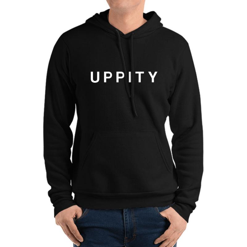 Uppity Center White Letters Unisex Hooded Sweatshirt Men Black