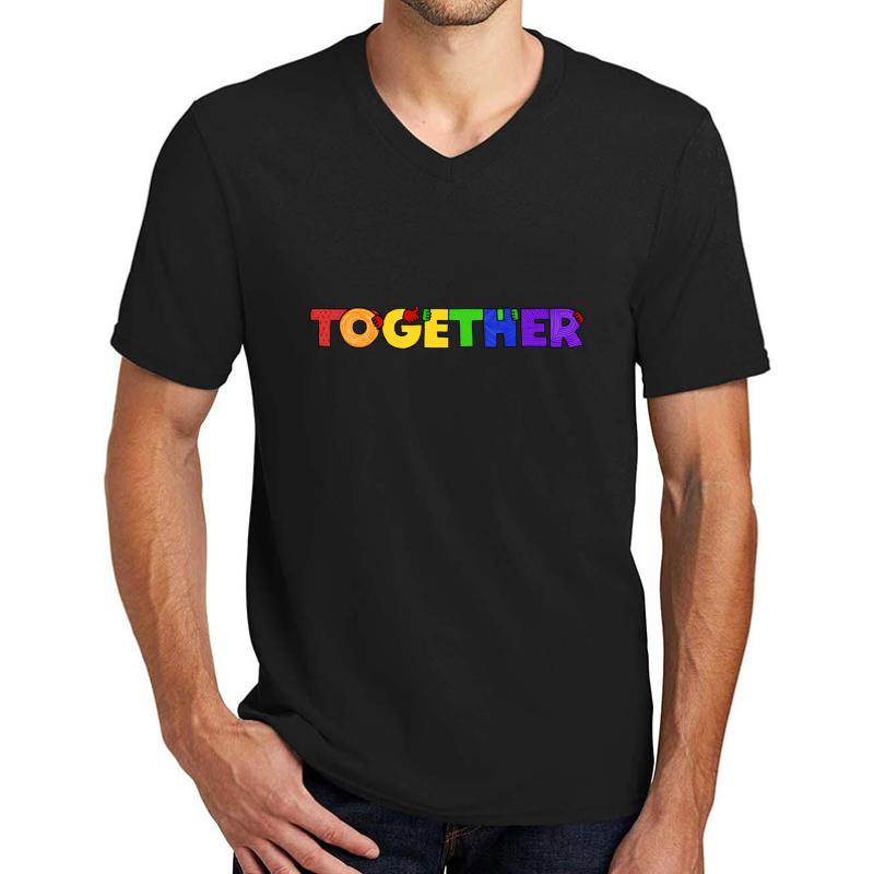 Together Rainbow Colorway  Unisex V-Neck T-Shirt Men Black