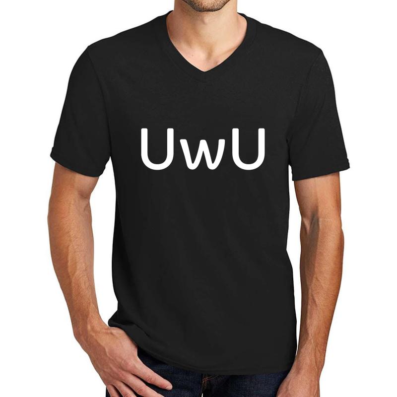 Uwu Happy Senpai Anime Face Emoticon - Funny Emoji Unisex V-Neck T-Shirt Men Black