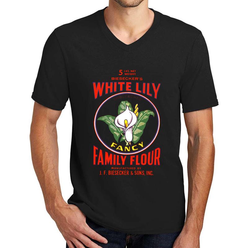 White Lily Unisex V-Neck T-Shirt Men Black