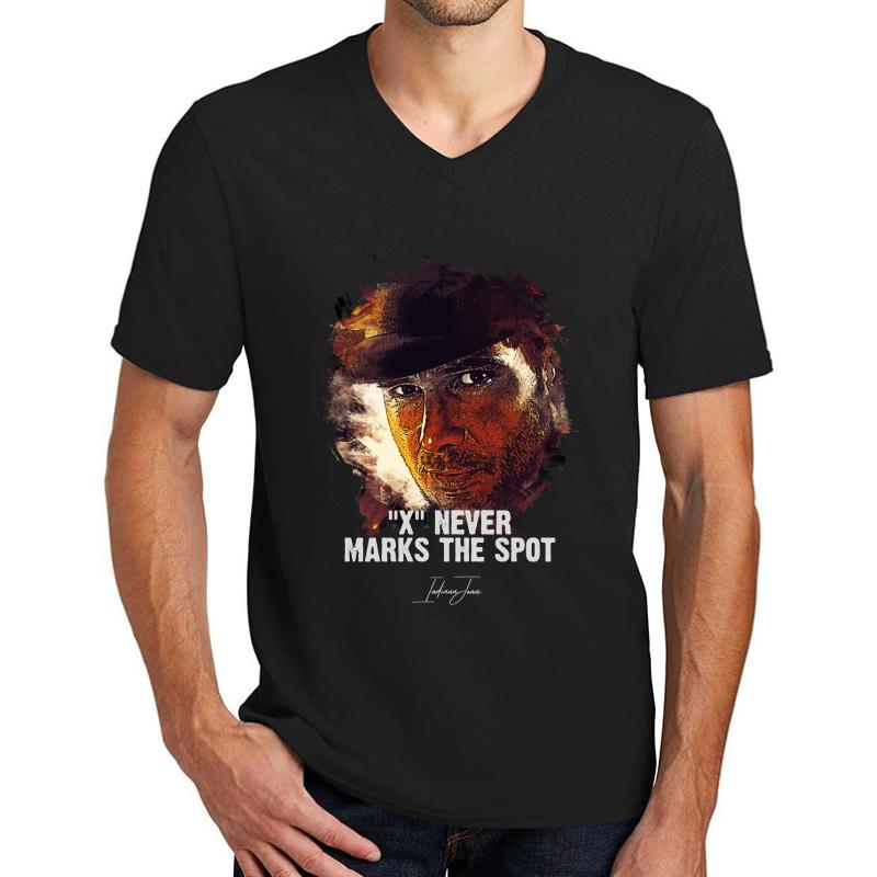 X Never Marks The Spot - Indiana Jones Unisex V-Neck T-Shirt Men Black