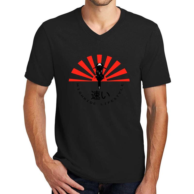 Top Seller: Japanese Sun Motorcycle Lifestyle Unisex V-Neck T-Shirt Men Black