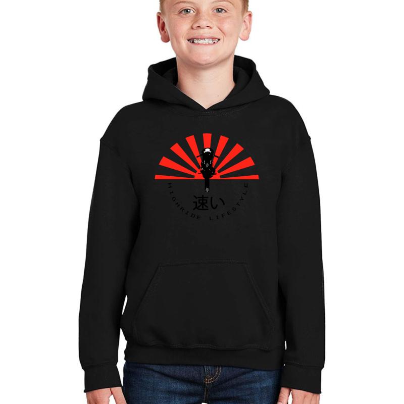 Top Seller: Japanese Sun Motorcycle Lifestyle Youth Hooded Sweatshirt Boy Black