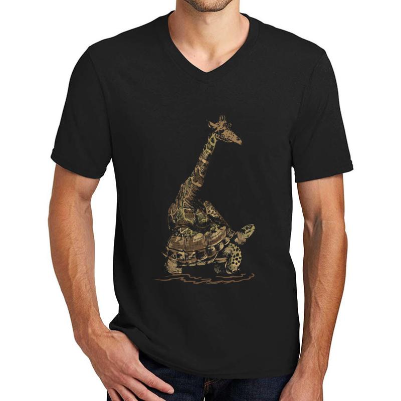 Turtle Giraffe Unisex V-Neck T-Shirt Men Black