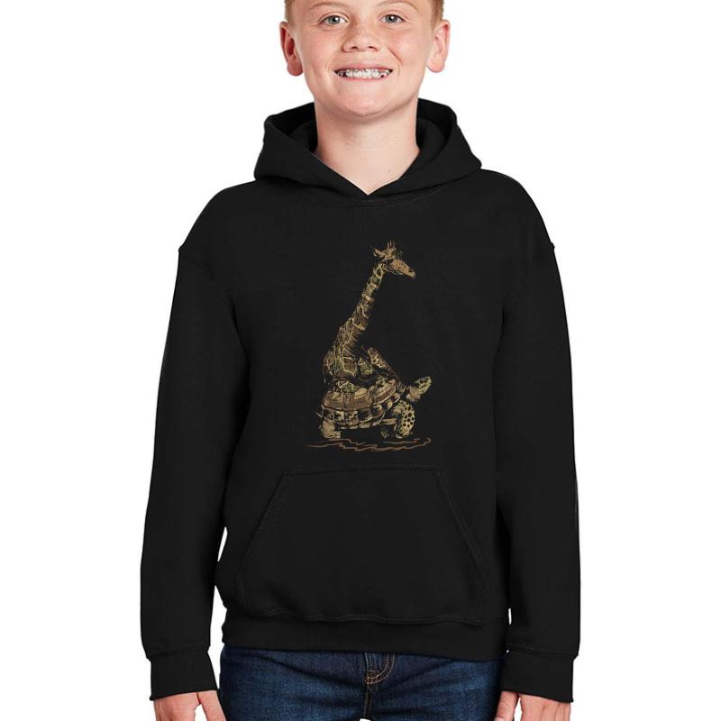 Turtle Giraffe Youth Hooded Sweatshirt Boy Black