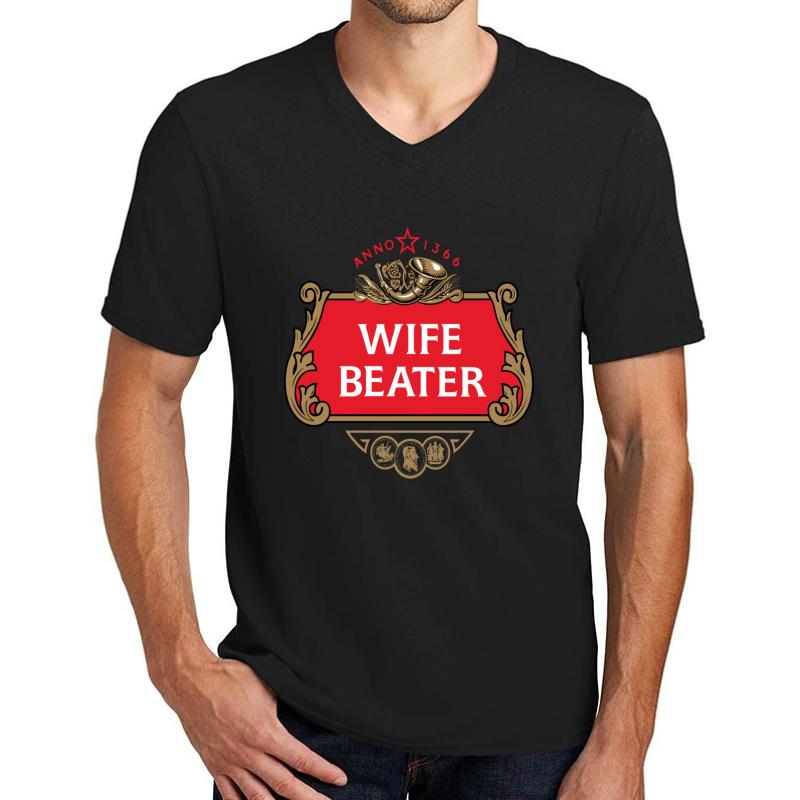 Wife Beater Unisex V-Neck T-Shirt Men Black