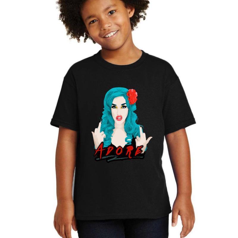 Adore Delano Drag Queen Rupaul's Drag Race Youth T-Shirt Boy Black