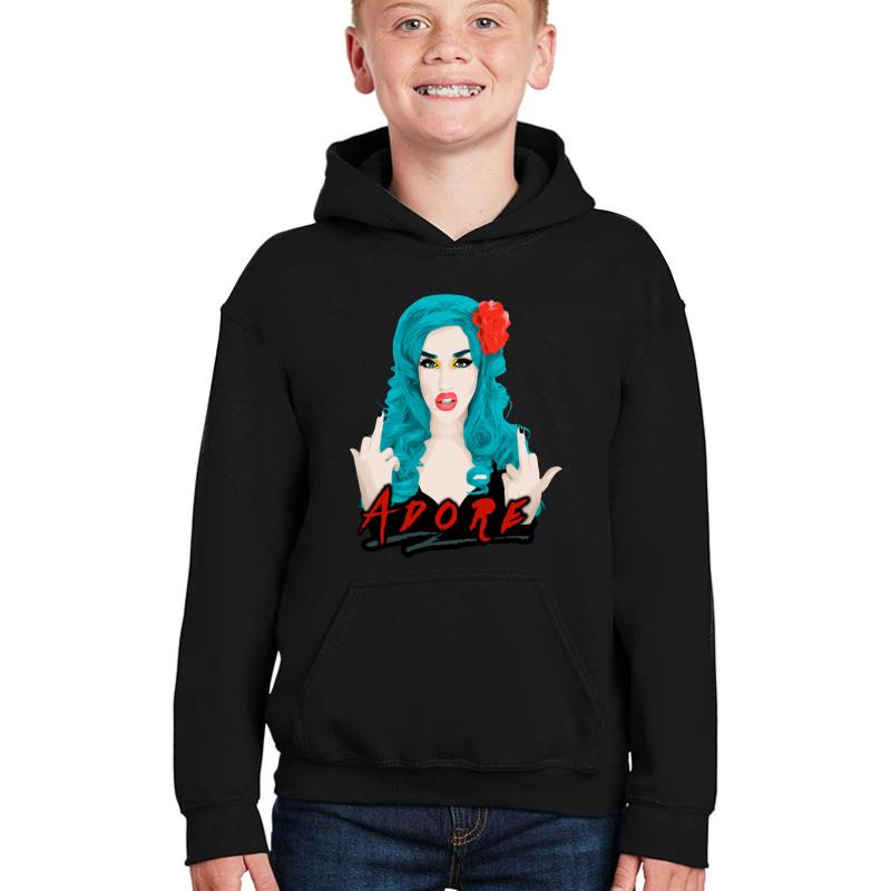 Adore Delano Drag Queen Rupaul's Drag Race Youth Hooded Sweatshirt Boy Black