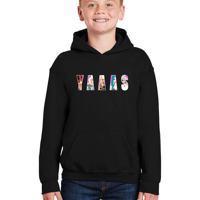 Yaaas Ft Rupaul's Drag Race Queens Bianca Del Rio Adore Delano Katya Alaska Trixie Mattel Youth Hooded Sweatshirt Boy Black