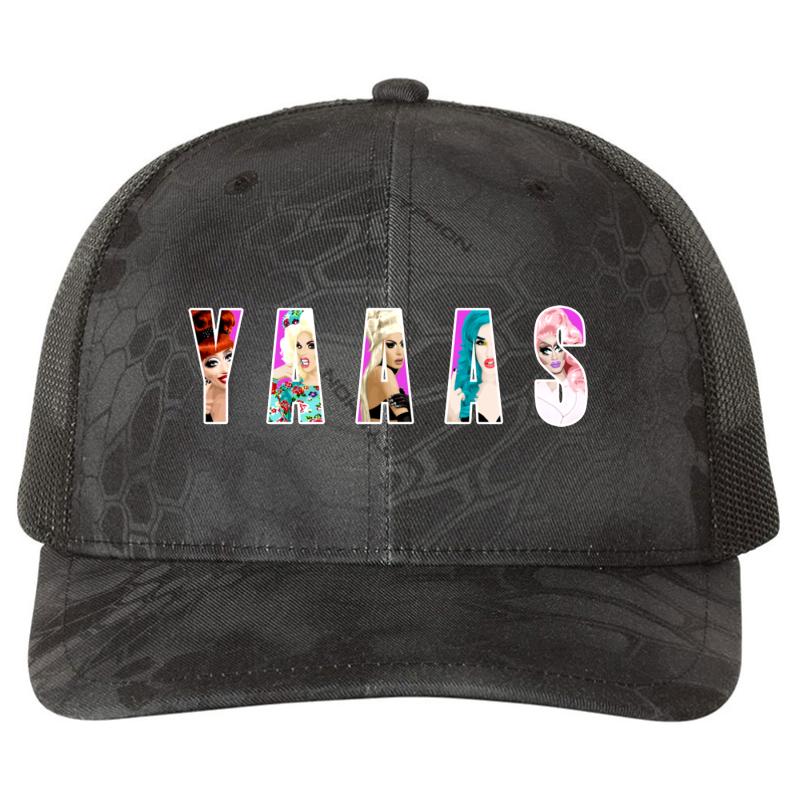 Yaaas Ft Rupaul's Drag Race Queens Bianca Del Rio Adore Delano Katya Alaska Trixie Mattel Richardson Premium Trucker Snapback Cap  Kryptek Typhon Black