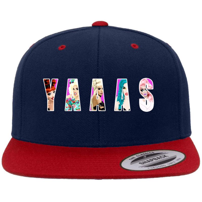 Yaaas Ft Rupaul's Drag Race Queens Bianca Del Rio Adore Delano Katya Alaska Trixie Mattel Premium Flat Bill Snapback Cap  Navy