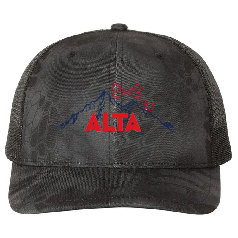 Alta Ski Resort In Utah Richardson Premium Trucker Snapback Cap  Kryptek Typhon Black