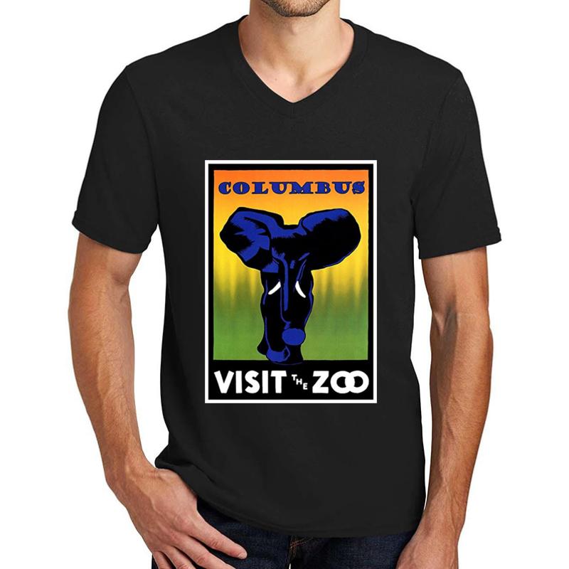 Vintage Elephant Visit The Zoo Columbus Unisex V-Neck T-Shirt Men Black